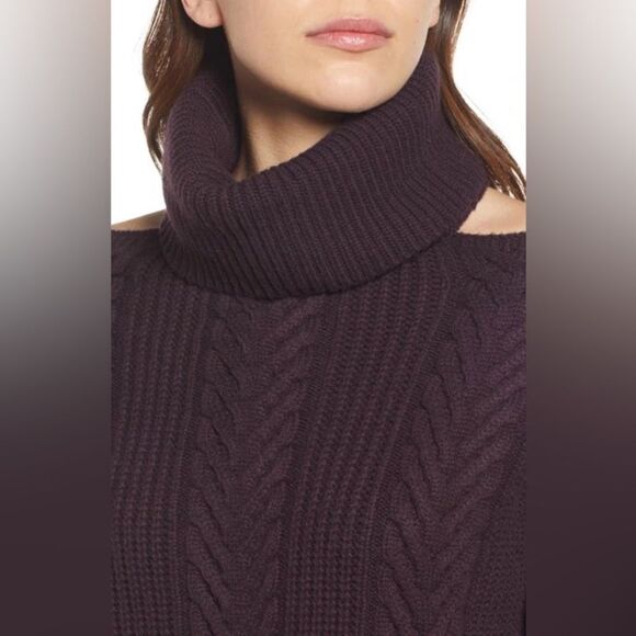 NWT PAIGE Lorilee Turtleneck Cable Knit Wool Blend Sweater in Dark Sangria sz M - Picture 4 of 12